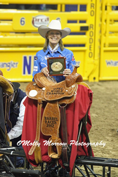 Mary Walker with her 2012 NFR World Title Buckle and Saddle
